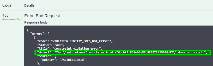 400 error - bad request - invalid salutationID