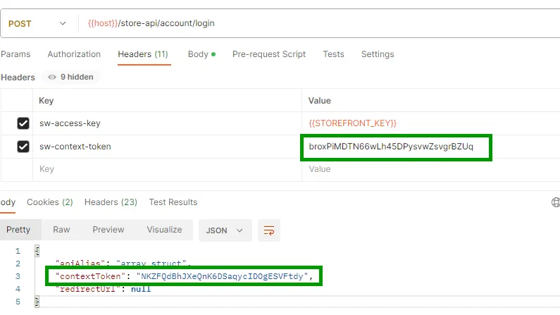 Login and pass the used sw-context-token.